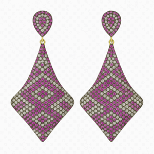Sparkling Dual-Tone Diamond & Pink Sapphire Drop Earrings