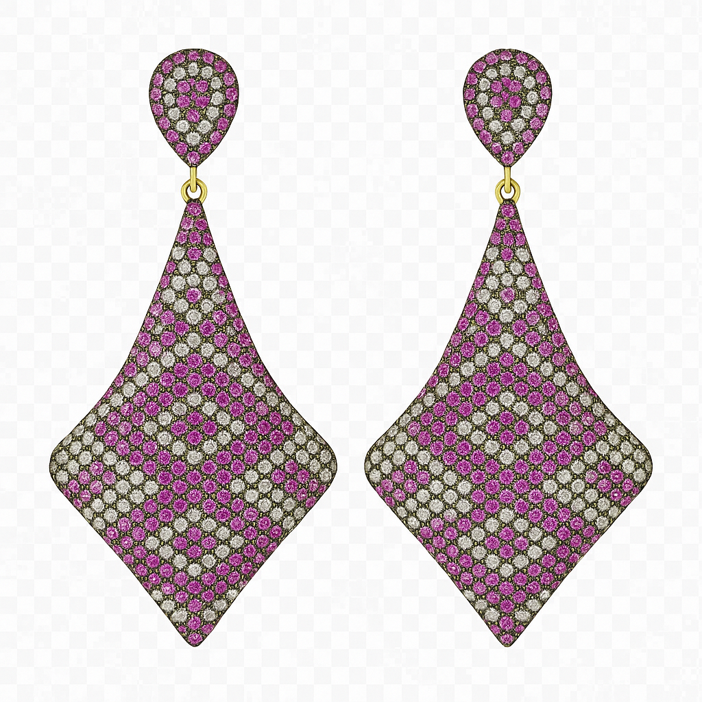 Sparkling Dual-Tone Diamond & Pink Sapphire Drop Earrings