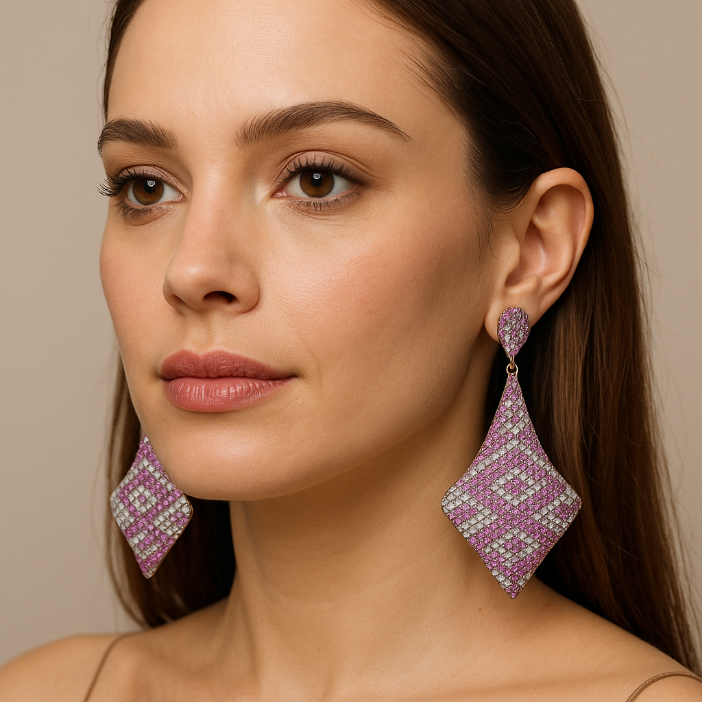 Sparkling Dual-Tone Diamond & Pink Sapphire Drop Earrings (Copy) (Copy) - Image 5